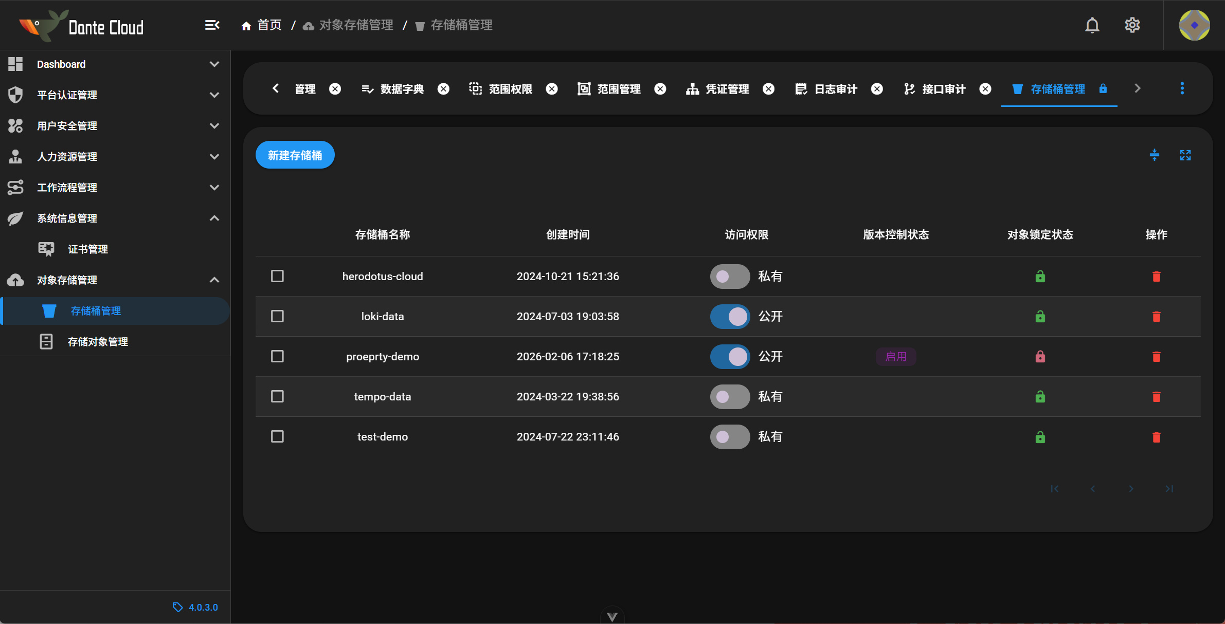 存储桶列表